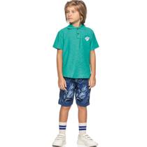 Conjunto Infantil Menino Verão Camisa Pólo e Bermuda Folhagens 2 peças Tam 4 a 12 - Angerô
