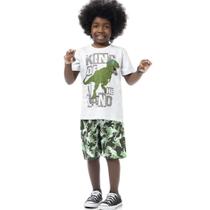 Conjunto Infantil Menino Verão Camiseta e Bermuda em Microfibra Dinossauro 2 peças - Fakini Conjunto Infantil Menino Verão Camiseta e Bermuda em Microfibra Dinossauro 2 peças - Fakini