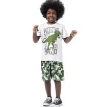 Conjunto Infantil Menino Verão Camiseta e Bermuda em Microfibra Dinossauro 2 peças Tam 4 a 12 - Fakini forfun