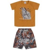 Conjunto Infantil Menino Verão Camiseta E Bermuda Folhagens 2 peças - Angerô
