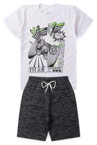 Conjunto Infantil Menino Verão Camiseta Gamer Bermuda Rajada Moletinho Confortável Casual
