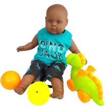 Conjunto infantil menino verão composto por camiseta regata e bermuda com tema Dinossauro