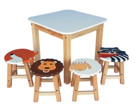 Conjunto Infantil Mesa 4 e baquinhos kit011 Artesanal em Madeira, Decoração - ARTVAN