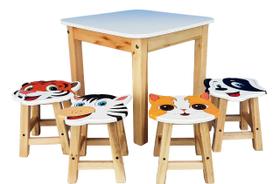 Conjunto Infantil Mesa 4 e baquinhos kit013 Artesanal em Madeira, Decoração - ARTVAN