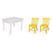 Conjunto Infantil Mesa 68x52cm com 2 Cadeiras Madeira Maciça Amarelo Conjunto Infantil Mesa 68x52cm com 2 Cadeiras Madeira Maciça Amarelo