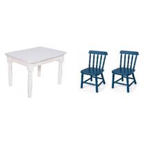 Conjunto Infantil Mesa 68x52cm com 2 Cadeiras Madeira Maciça Azul Conjunto Infantil Mesa 68x52cm com 2 Cadeiras Madeira Maciça Azul