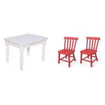 Conjunto Infantil Mesa 68x52cm com 2 Cadeiras Madeira Maciça Ecomóveis Branco/Vermelho Conjunto Infantil Mesa 68x52cm com 2 Cadeiras Madeira Maciça Ecomóveis Branco/Vermelho