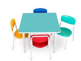 Conjunto infantil mesa Acqua Mdf alt: 570mm c/ 4 cadeiras coloridas