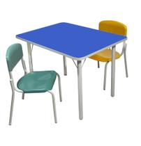 Conjunto Infantil Mesa Azul em Mdf Alt.: 520mm c/ 2 cadeiras coloridas Conjunto Infantil Mesa Azul em Mdf Alt.: 520mm c/ 2 cadeiras coloridas