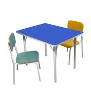 Conjunto Infantil Mesa Azul em Mdf Alt.: 570mm c/ 2 cadeiras coloridas