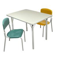 Conjunto Infantil Mesa Branco em Mdf Alt.: 570mm c/ 2 cadeiras coloridas
