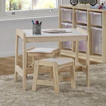 Conjunto Infantil Mesa com 2 Banquetas Castelo Casatema Branco / Natural Conjunto Infantil Mesa com 2 Banquetas Castelo Casatema Branco / Natural