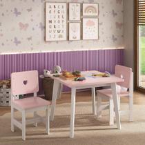 Conjunto Infantil Mesa com 2 Cadeiras Madeira de Pinus Sofia branco / rosa Conjunto Infantil Mesa com 2 Cadeiras Madeira de Pinus Sofia branco / rosa