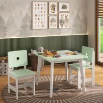 Conjunto Infantil Mesa com 2 Cadeiras Madeira de Pinus Sofia Branco / Verde Conjunto Infantil Mesa com 2 Cadeiras Madeira de Pinus Sofia Branco / Verde