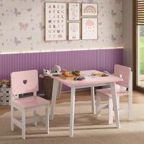 Conjunto Infantil Mesa com 2 Cadeiras Sofia Madeira Maçiça e MDF Rosa/Branco Conjunto Infantil Mesa com 2 Cadeiras Sofia Madeira Maçiça e MDF Rosa/Branco