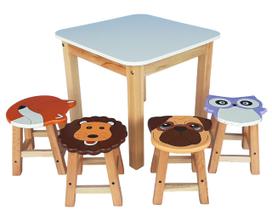 Conjunto Infantil Mesa e 4 baquinhos kit 09 Artesanal em Madeira, Decoração - ARTVAN