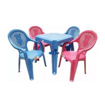 Conjunto Infantil Mesa E 4 Cadeiras Antares Rosa Azul Kit 01