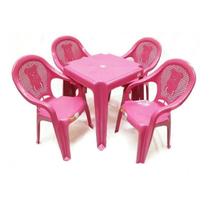 Conjunto Infantil Mesa E 4 Cadeiras Antares Rosa Kit 02