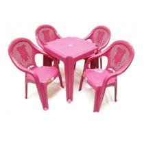 Conjunto Infantil Mesa E 4 Cadeiras Antares Rosa Kit 10 Jogo