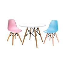 Conjunto Infantil Mesa Eames Branca 60cm Com 1 Cadeira Azul Claro E 1 Cadeira Rosa - La Mobilia