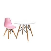 Conjunto Infantil Mesa Eames Branca 60cm Com 1 Cadeira Rosa Claro