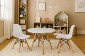 Conjunto Infantil Mesa Eames Branca 60cm Com 2 Cadeiras Branca Conjunto Infantil Mesa Eames Branca 60cm Com 2 Cadeiras Branca