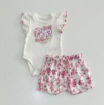 Conjunto Infantil Milon Body Bordado Manga Babado e Shorts Floral Moda Bebe Conjunto Infantil Milon Body Bordado Manga Babado e Shorts Floral Moda Bebe