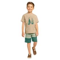 Conjunto Infantil Milon Camiseta Algodão Bermuda Malhão Flamê Marrom/Verde