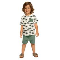 Conjunto Infantil Milon Camiseta Algodão Bermuda Malhão Off White/Verde