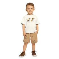 Conjunto Infantil Milon Camiseta Algodão Bermuda Moletom Leve Mescla Gelo/Marrom