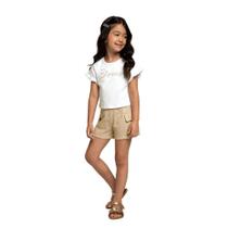 Conjunto Infantil Milon Cropped Cotton Short Moletinho Sarjado Branco/Amêndoa