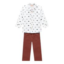Conjunto Infantil Milon Masculino Camisa Em Tricoline Calça Sarja Moderno Elegante