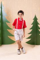 Conjunto Infantil Miss Cherry Henry Vermelho com Suspensório Bege Conjunto Infantil Miss Cherry Henry Vermelho com Suspensório Bege