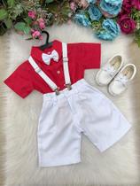 Conjunto Infantil Miss Cherry Henry Vermelho com Suspensório Branco