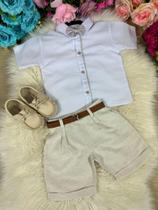 Conjunto Infantil Miss Cherry Social Linho Shorts Xadrez