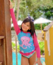 Conjunto Infantil Moda Praia/Piscina Uv50+ Camiseta Manga Longa + Calcinha Babado