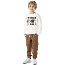 Conjunto Infantil Moletom Blusão Sport e Calça Cargo Marrom Vrasalon Conjunto Infantil Moletom Blusão Sport e Calça Cargo Marrom Vrasalon