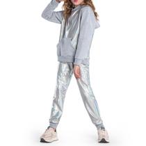 Conjunto Infantil Moletom e Malha Holográfica Capuz Cinza Mescla Kyly