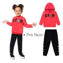 Conjunto Infantil Moletom Feminino Rosa Neon Kyly