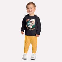 Conjunto Infantil Moletom Masculino Flanelado com punho estampa astronauta Kyly tamanho:1Cor:AMARELO