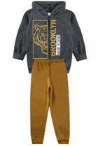 Conjunto infantil moletom menino brooklyn new york com capuz