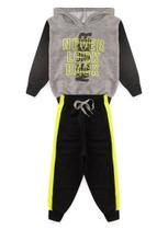 Conjunto Infantil Moletom Menino Com Capuz - Never Look Black - Mescla Cinza e Preto