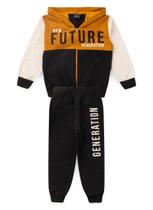 Conjunto Infantil Moletom Menino Com Capuz - New Future Generation - Mostarda e Preto