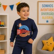 Conjunto Infantil Moletom Menino Rei Rex Blusa Calça Frio Tigre