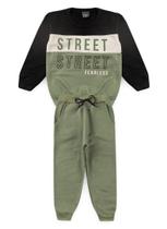 Conjunto Infantil Moletom Menino - Street - Preto e Verde Olivia