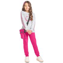 Conjunto Infantil Moletom Peluciado Cinza e Pink Self Love Kyly