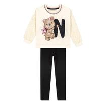 Conjunto Infantil Moletom Ursinho Rovitex Menina Off White/Preto Conjunto Infantil Moletom Ursinho Rovitex Menina Off White/Preto