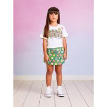 Conjunto Infantil Momi Blusa Algodão Short-Saia Moletinho Off White/Verde