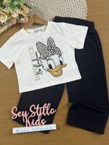 Conjunto Infantil Momi com Calça Preta e Blusa Branca Daisy Duck Disney