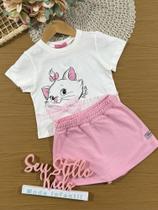 Conjunto Infantil Momi com Shorts Saia Rosa e Blusa Branca Marie Disney